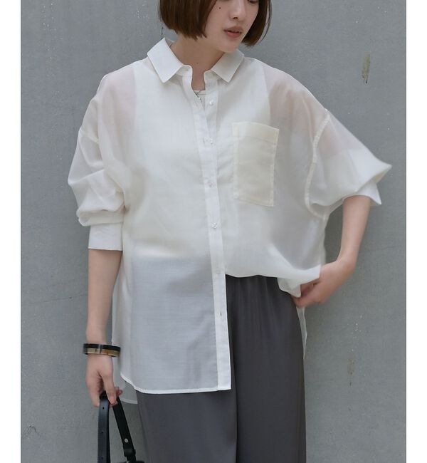 qualite「【大人シアーシャツ】バックスリットシアーシャツ【予約】」|シャツ・ブラウス|オフホワイト