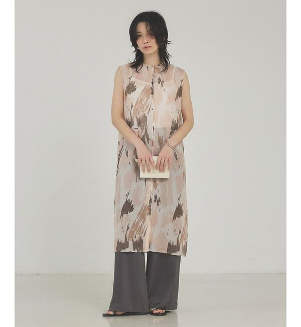 qualite「シアープリントロングブラウス【予約】」|シャツ・ブラウス|スモークピンク