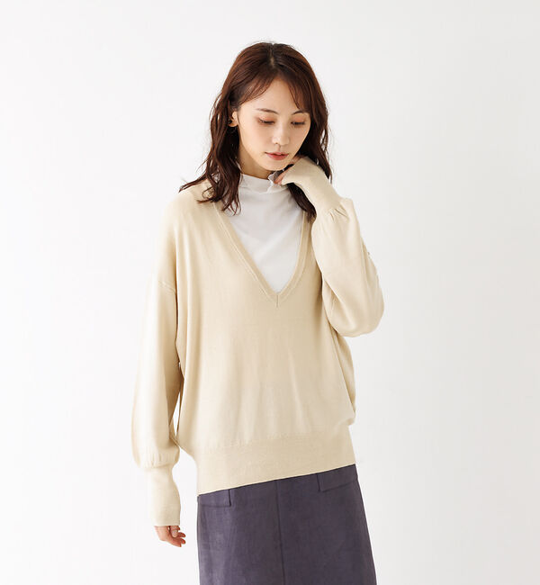 abahouse mavie「レーヨンアクリル深Vネックアンサンブル」|ニット・セーター|アイボリー