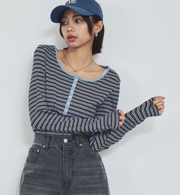 abahouse mavie「ボーダーヘンリーネックプルオーバー【予約】」|Tシャツ・カットソー|