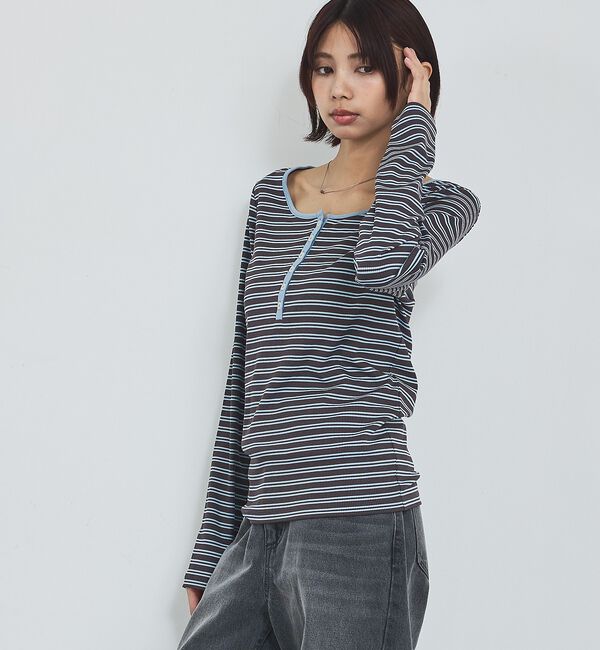 abahouse mavie「ボーダーヘンリーネックプルオーバー【予約】」|Tシャツ・カットソー|