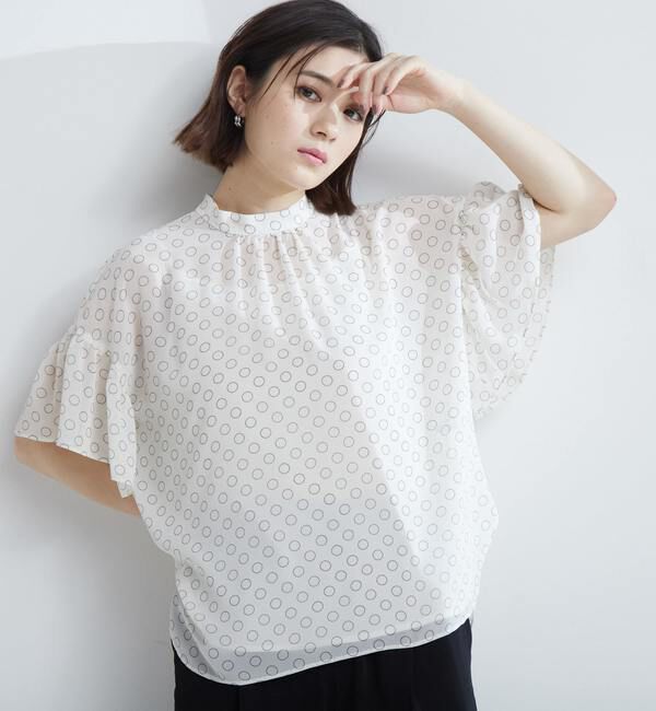 TIARA「ドット&times;ドットハイネックフリルブラウス」|シャツ・ブラウス|