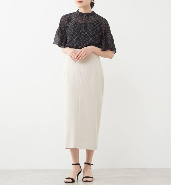 TIARA「ドット&times;ドットハイネックフリルブラウス」|シャツ・ブラウス|