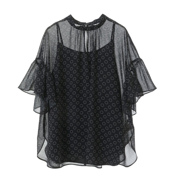 TIARA「ドット&times;ドットハイネックフリルブラウス」|シャツ・ブラウス|