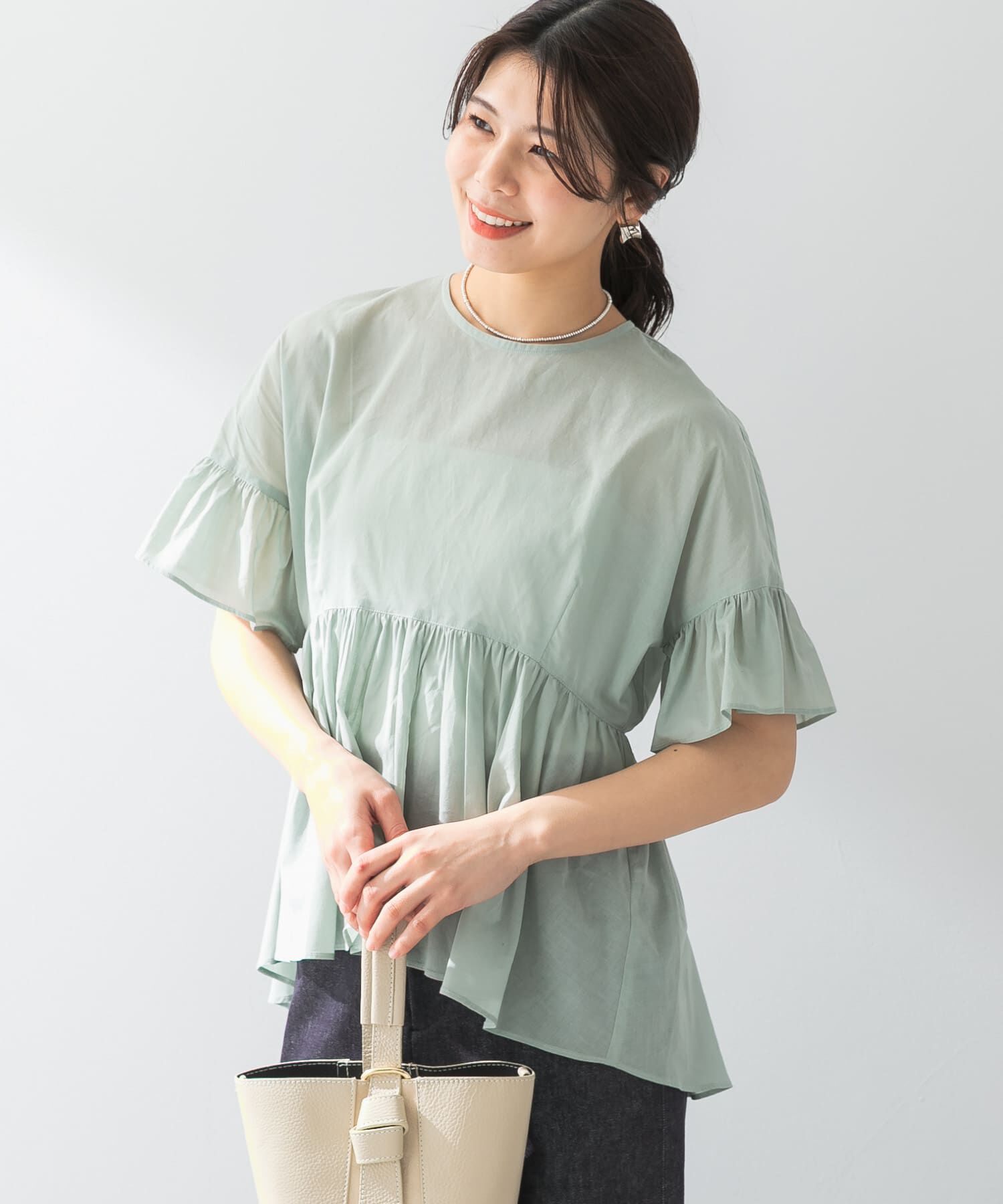 URBAN RESEARCH ROSSO「F by ROSSO　コットンボイル切替ギャザーブラウス」|シャツ・ブラウス|