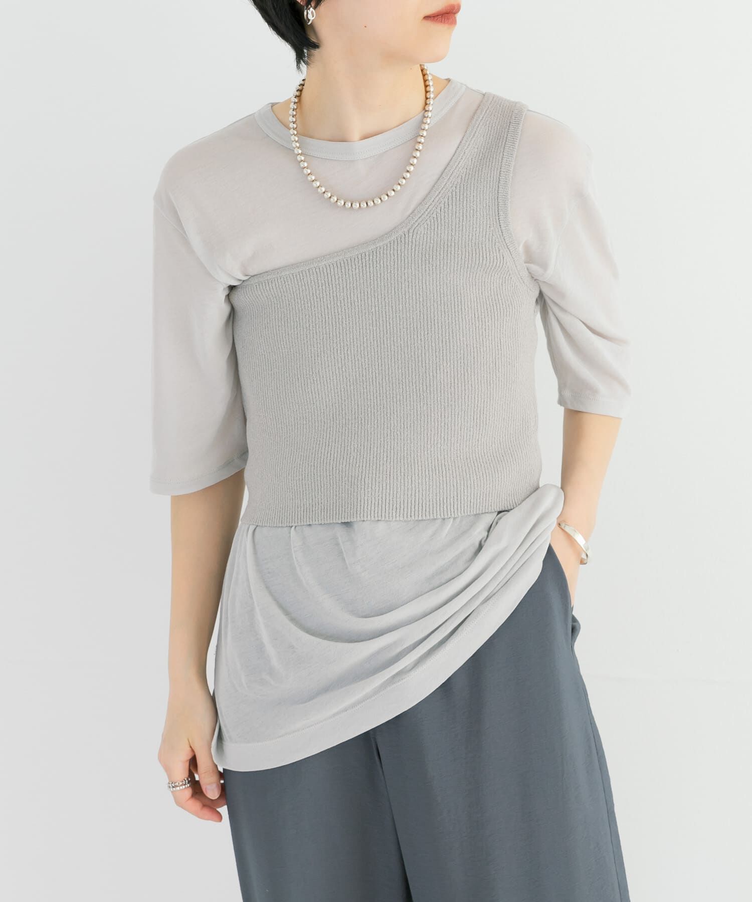 URBAN RESEARCH「ワンショルダーニットベスト」|ニット・セーター|グレー系その他