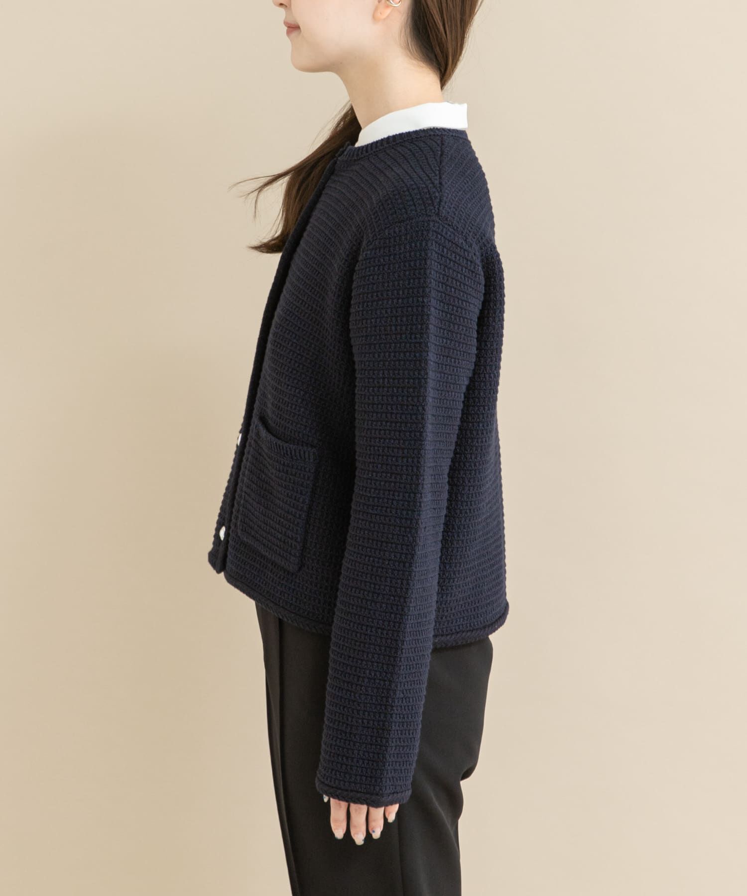 URBAN RESEARCH ROSSO「『WEB/一部店舗限定』ツイードノーカラーニットジャケット」|ノーカラージャケット|