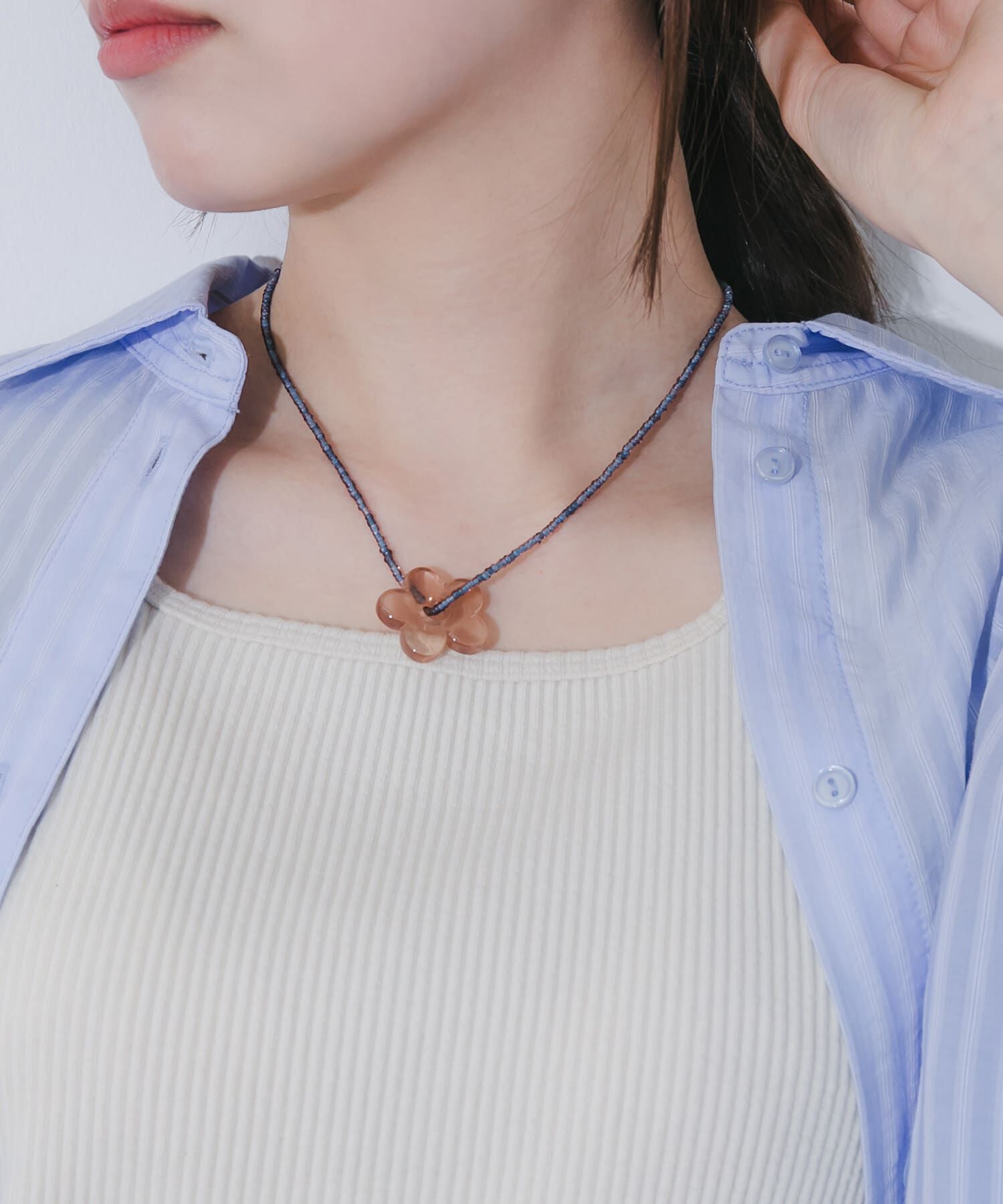 SMELLY「ステンレスフラワービーズマンテルネックレス」|ネックレス|