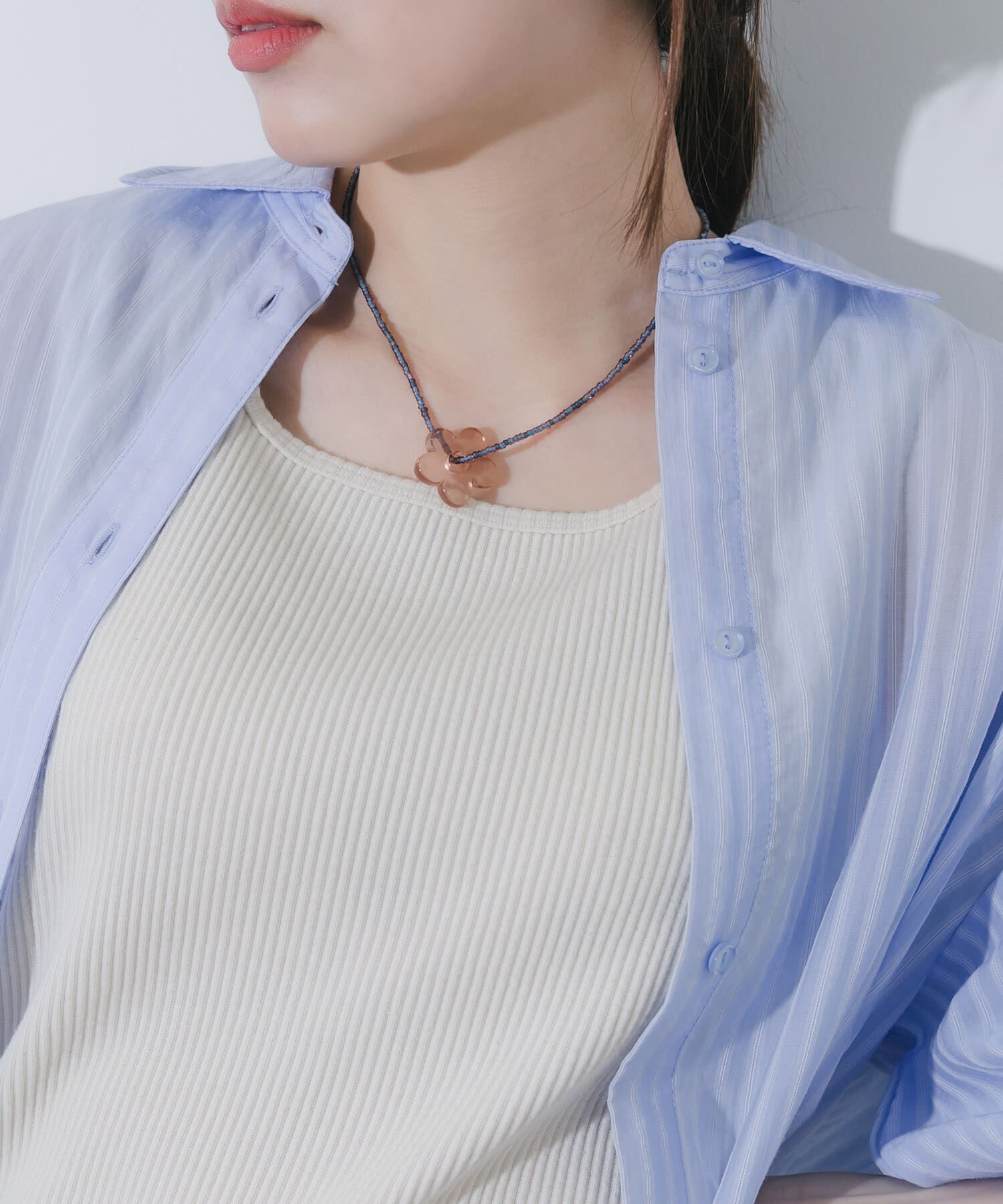 SMELLY「ステンレスフラワービーズマンテルネックレス」|ネックレス|