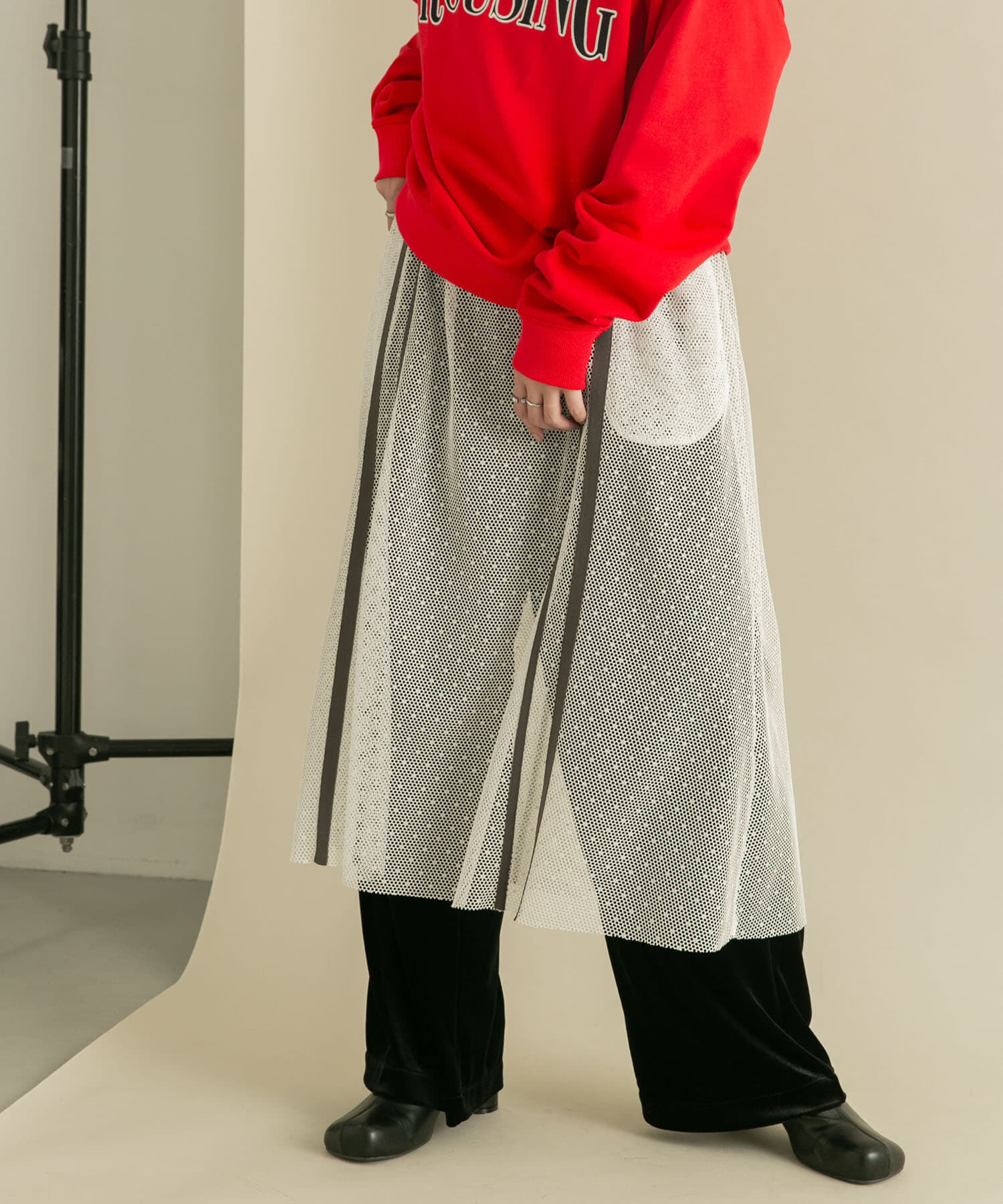  「メッシュラインレイヤードスカート」|スカート|