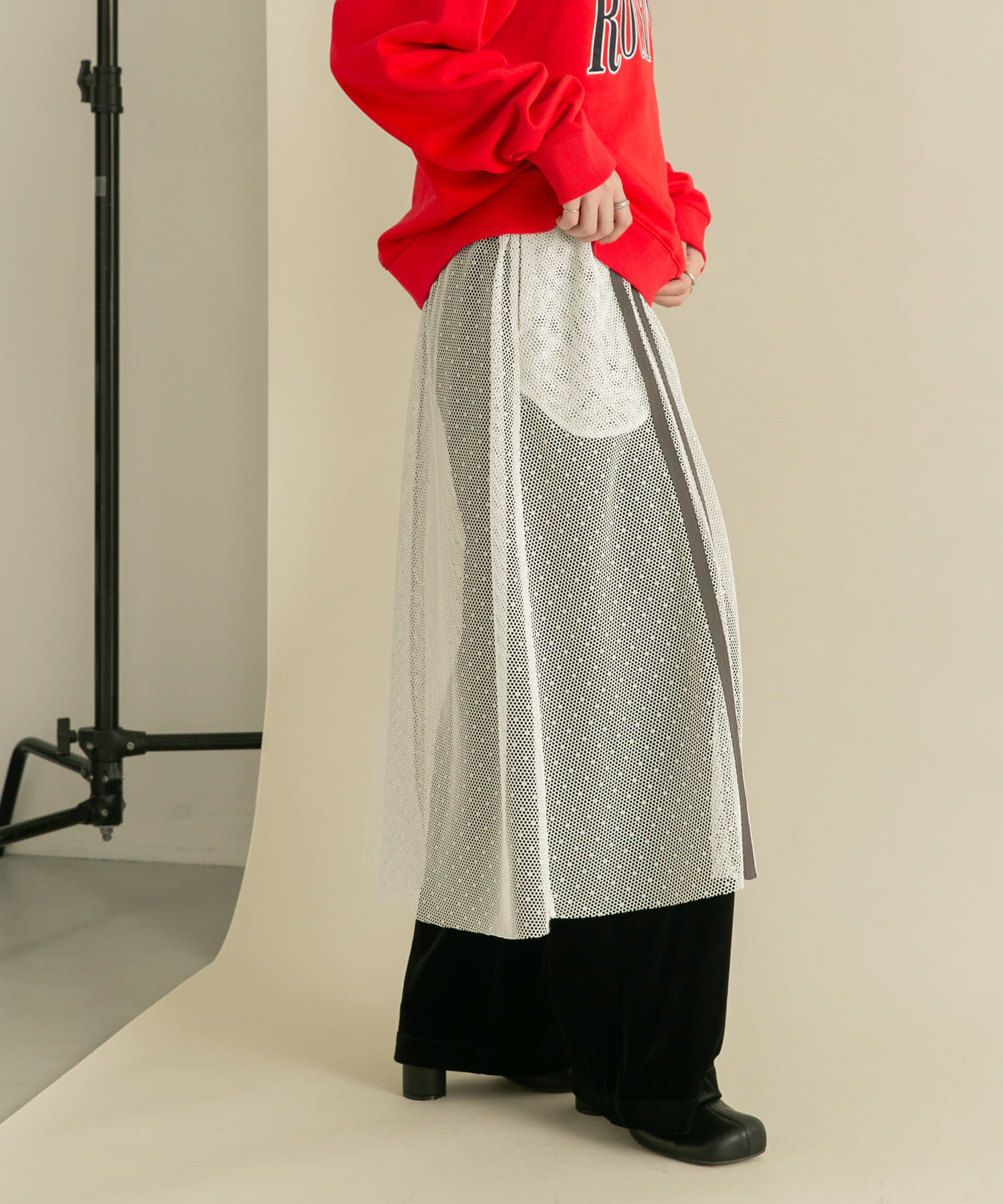  「メッシュラインレイヤードスカート」|スカート|