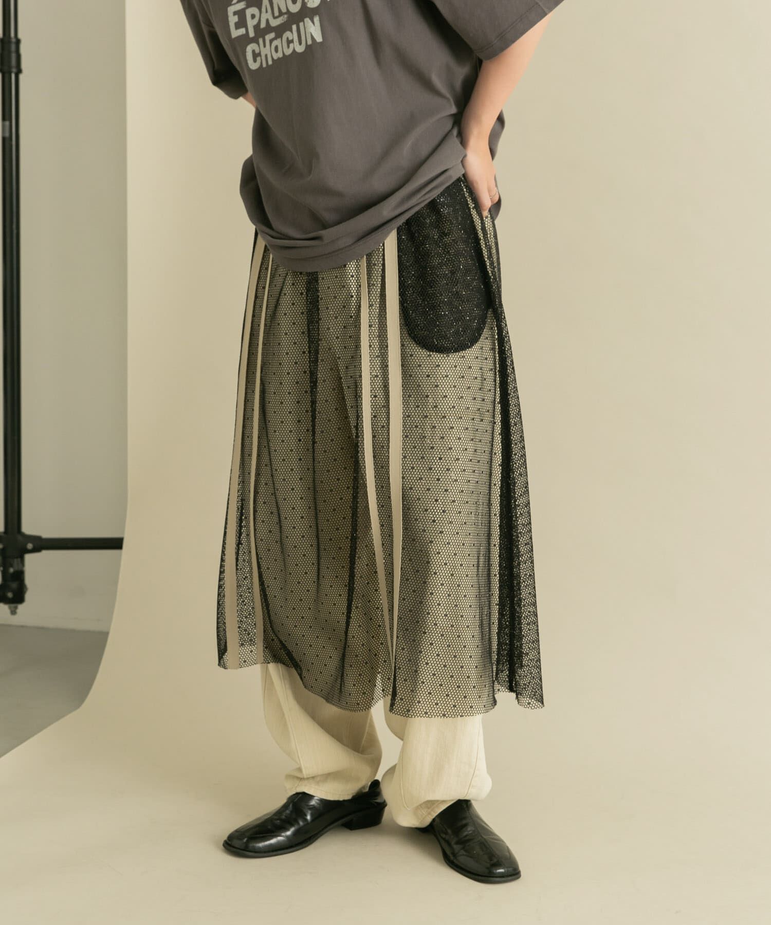  「メッシュラインレイヤードスカート」|スカート|