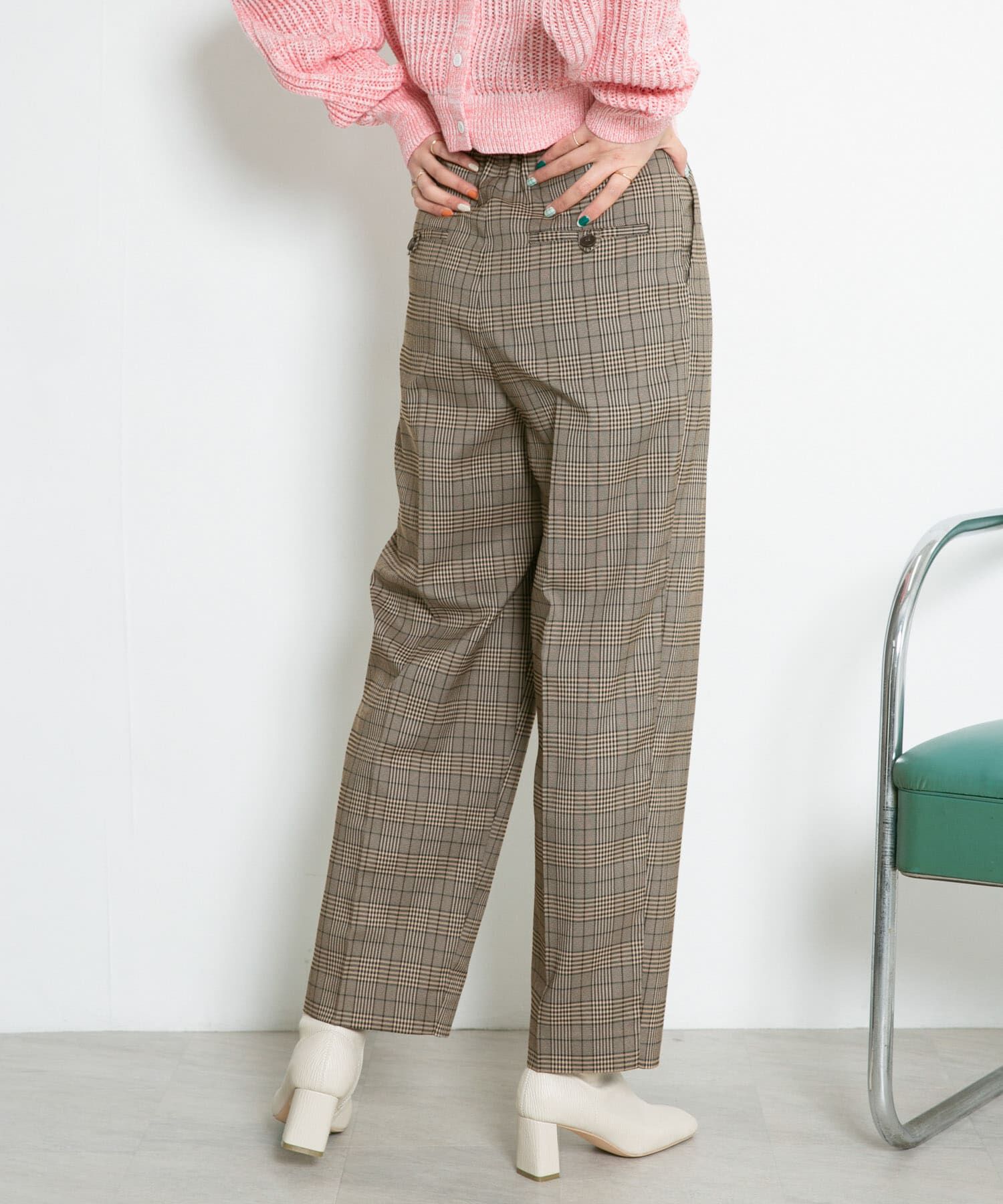  「センタープレスWIDEチェックパンツ」|その他|ブラウン系その他