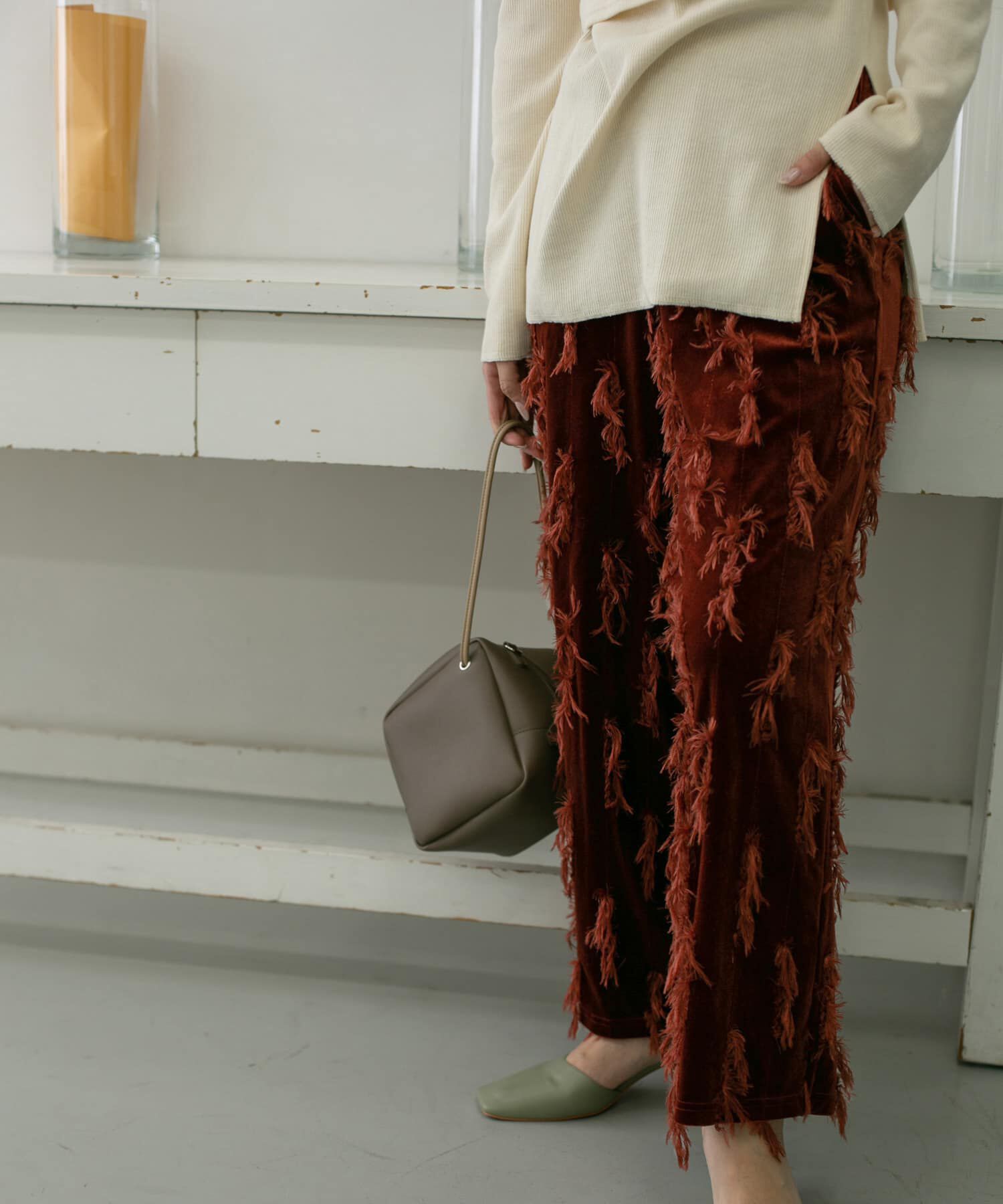  「ベロアフリンジイージーパンツ&there4;」|その他|ブラウン