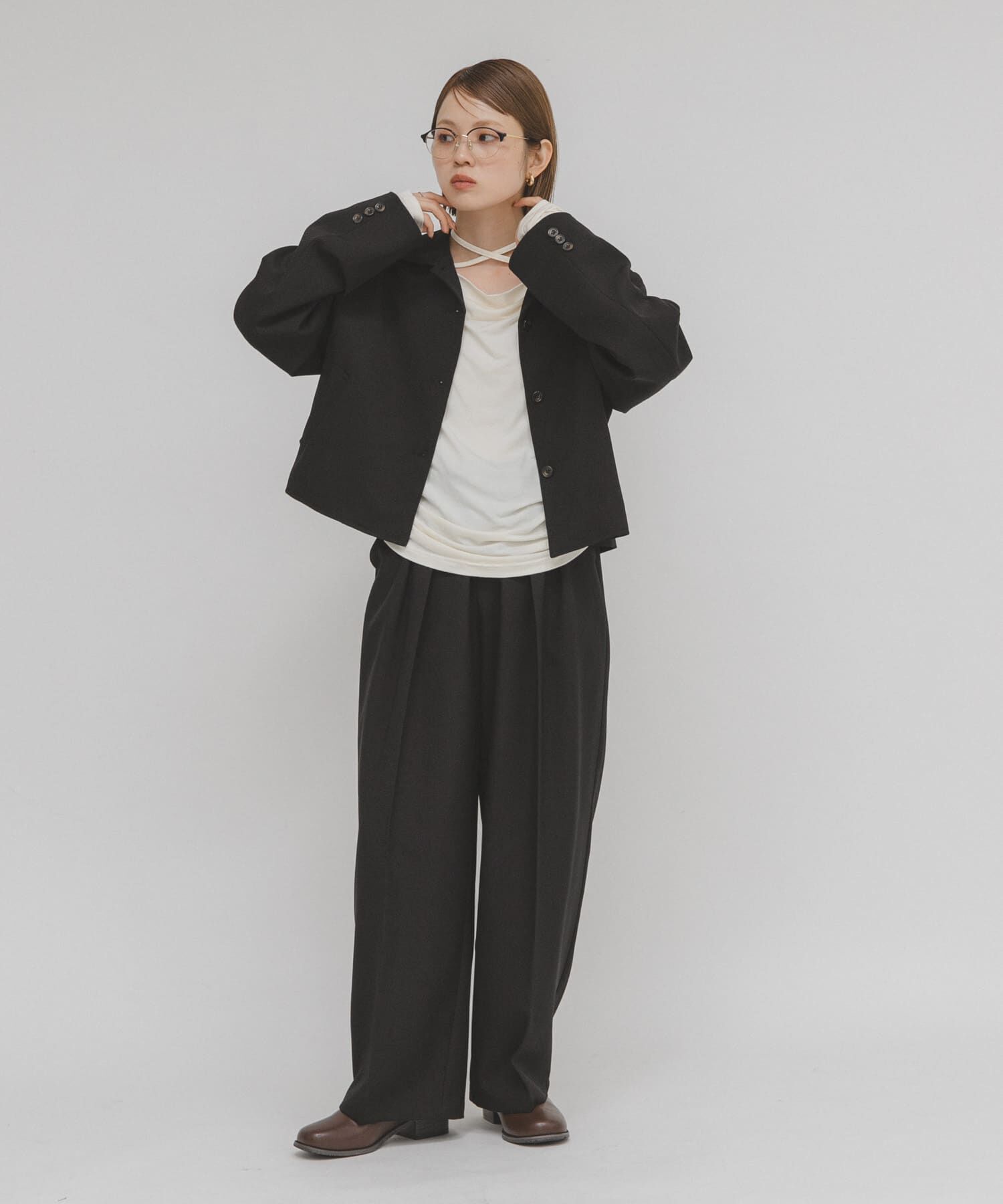  「コンパクトBOXジャケット」|ノーカラーコート|