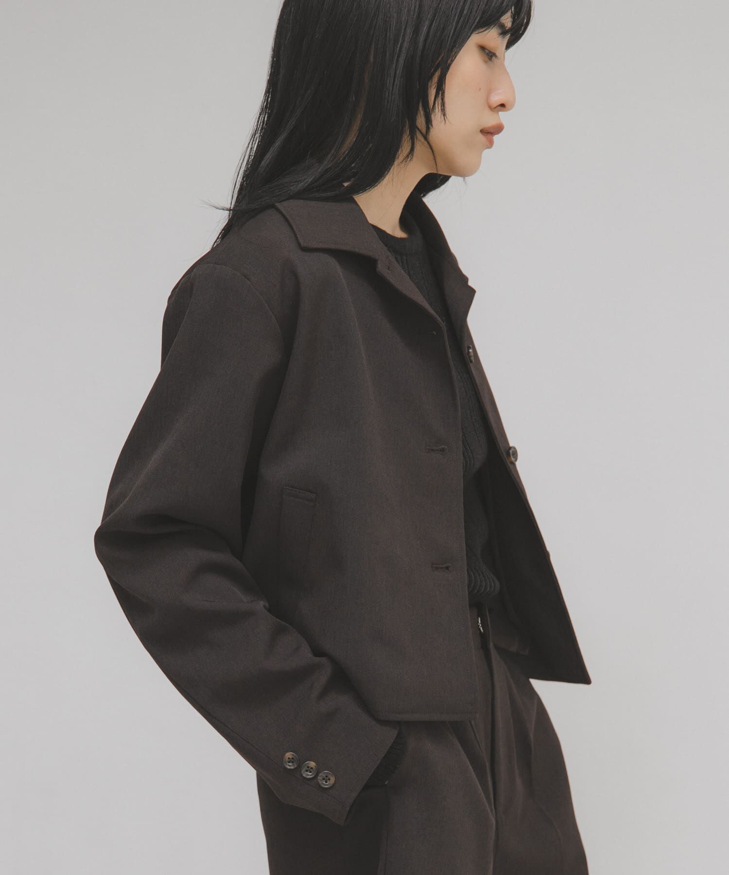  「コンパクトBOXジャケット」|ノーカラーコート|