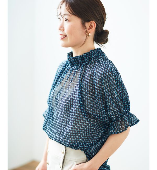  「シフォン幾何柄プリントブラウス」|シャツ・ブラウス|