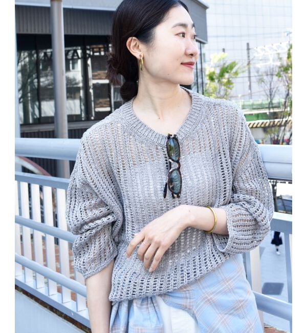  「ハシゴ調透かし柄ホールガーメントニット」|ニット・セーター|