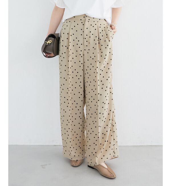  「リネンライクスラブドットタックパンツ」|その他|ベージュ柄