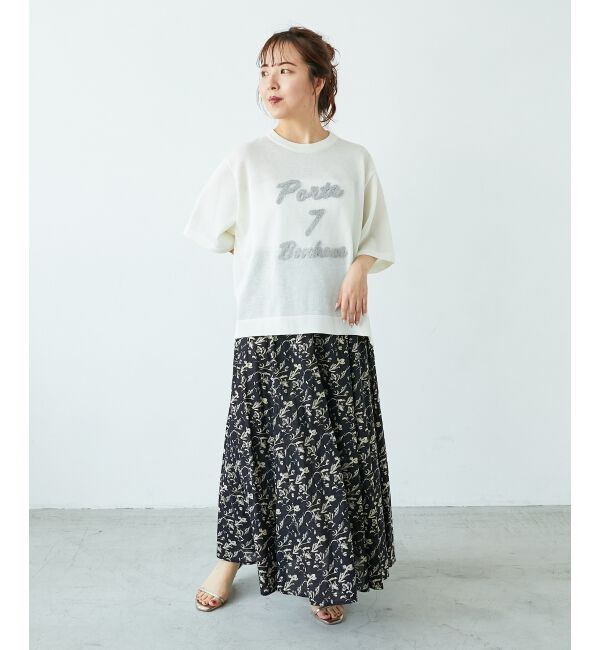  「《手洗い可能》シアー刺繍ハーフスリーブニット」|ニット・セーター|