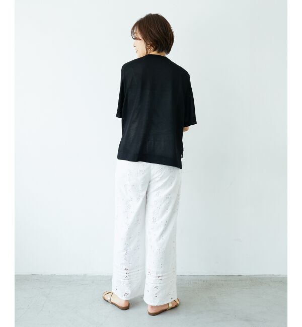  「《手洗い可能》シアー刺繍ハーフスリーブニット」|ニット・セーター|