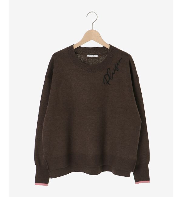  「《手洗い可能》ネック刺繍クルーネックニット」|ニット・セーター|