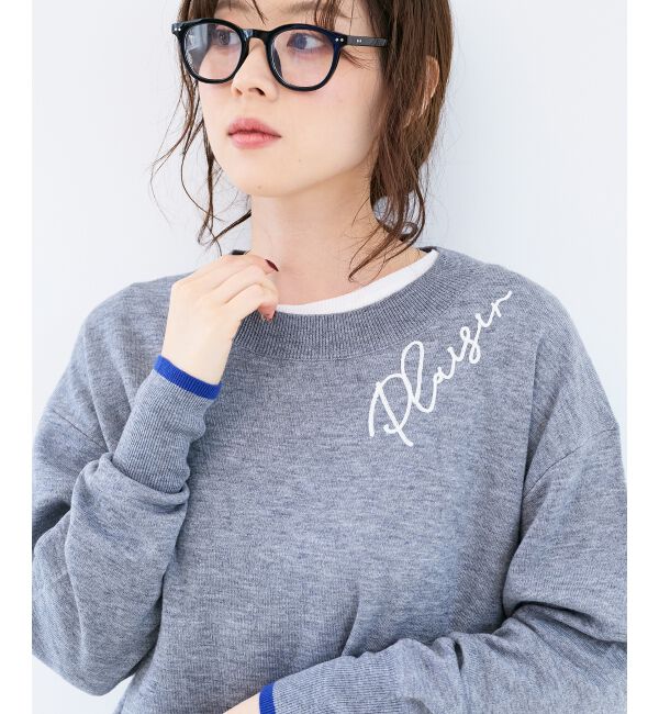  「《手洗い可能》ネック刺繍クルーネックニット」|ニット・セーター|