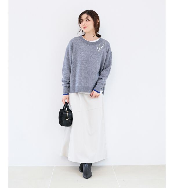  「《手洗い可能》ネック刺繍クルーネックニット」|ニット・セーター|