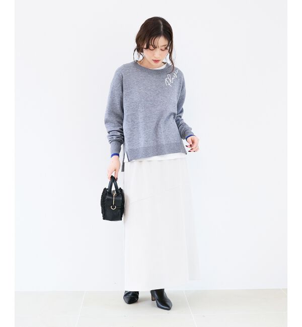  「《手洗い可能》ネック刺繍クルーネックニット」|ニット・セーター|
