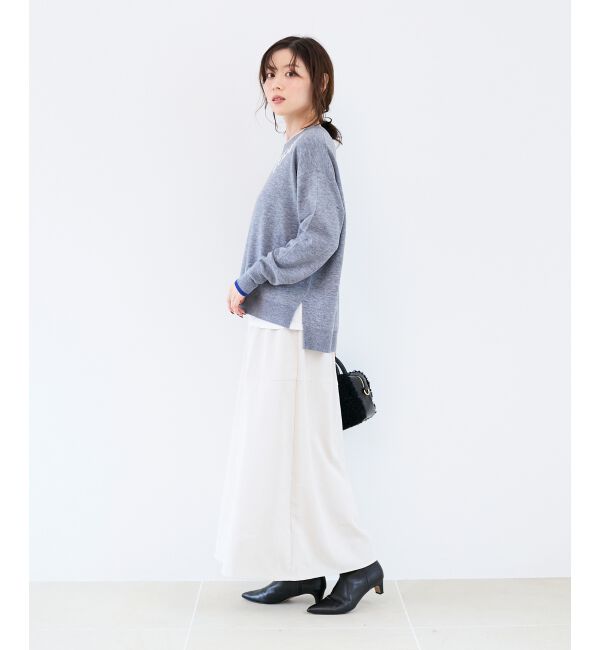  「《手洗い可能》ネック刺繍クルーネックニット」|ニット・セーター|