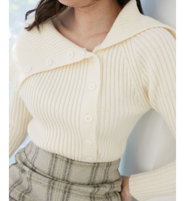 MAJESTICLEGON「ビッグカラーボタンオフショルニット」|ニット・セーター|