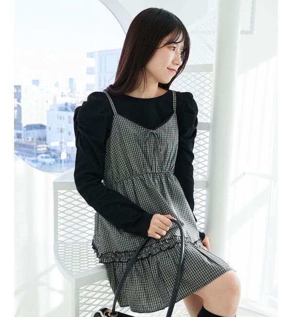 MAJESTICLEGON「クルーネックパワショルリブトップス」|Tシャツ・カットソー|ブラック