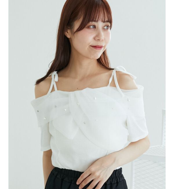  「キラキラビジューオフショルトップス」|Tシャツ・カットソー|