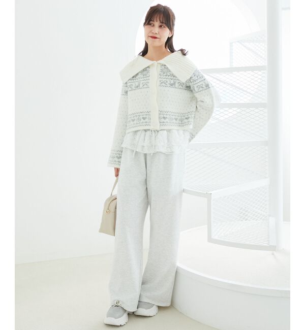  「襟付きネコチャンジャカードカーデ」|カーディガン|