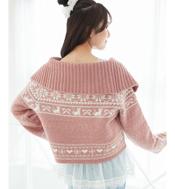  「襟付きネコチャンジャカードカーデ」|カーディガン|