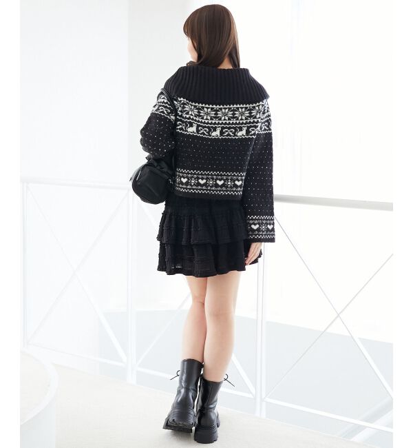  「襟付きネコチャンジャカードカーデ」|カーディガン|