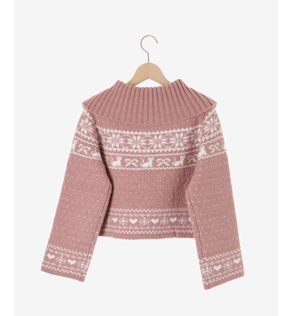  「襟付きネコチャンジャカードカーデ」|カーディガン|