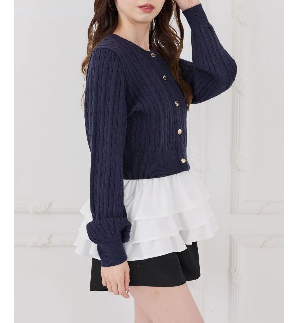  「ゴールドボタンケーブルニットカーデ」|カーディガン|