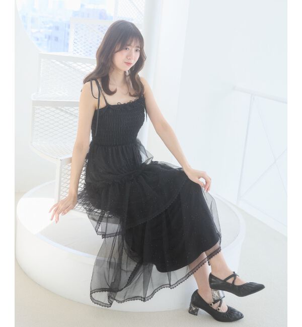  「チェーン付きキラキラキャミワンピ」|ワンピース|