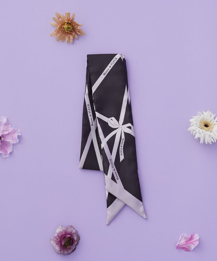 Maison de FLEUR「リボンモチーフ柄スカーフ」|バンダナ・スカーフ|ブラック