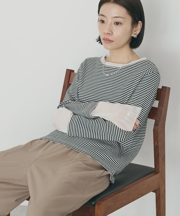 AMERICAN HOLIC「袖チュールレイヤードプルオーバー」|Tシャツ・カットソー|