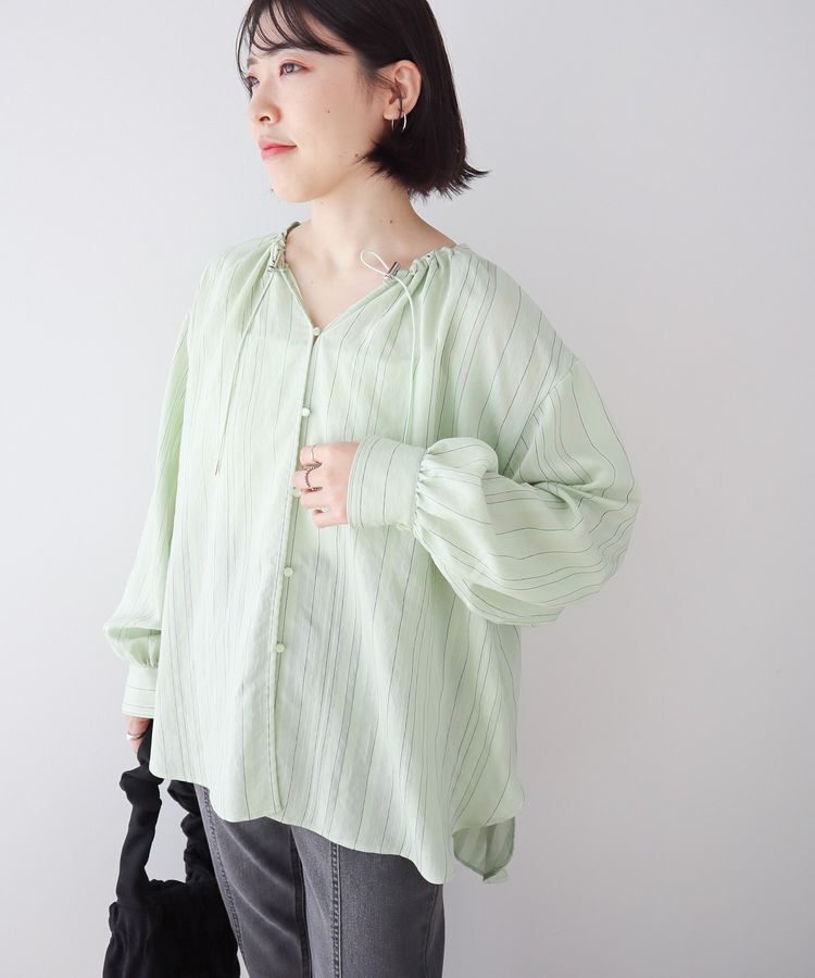 Green Parks「ドロストネックシアーストライプチュニック」|シャツ・ブラウス|Mint