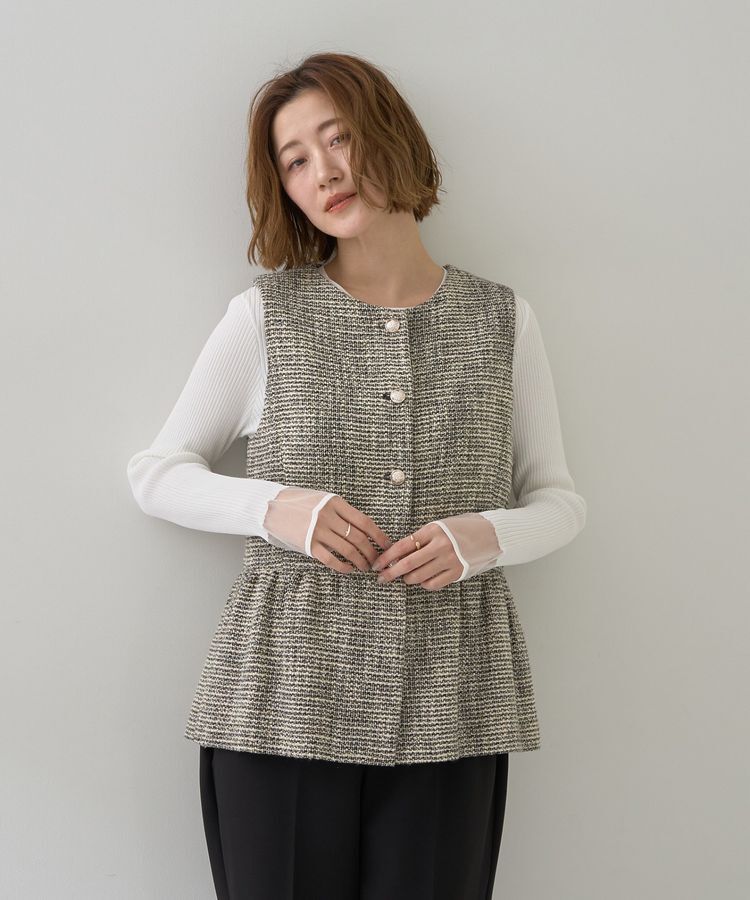 YECCA VECCA「ツイードペプラムジレ」|ベスト・ジレ|