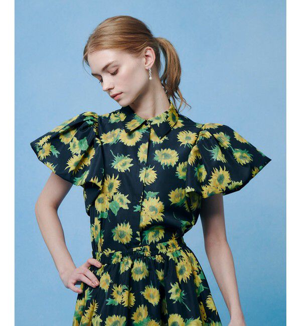 LOULOU WILLOUGHBY「 WEB 一部店舗限定【LOULOU WILLOUGHBY】サンフラワープリントバルーンスリーブシャツ」|シャツ・ブラウス|ブラック系