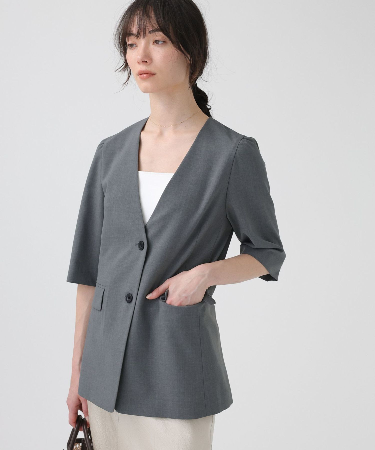 BABYLONE「【多機能素材】5部袖ジャケット」|テーラードジャケット|