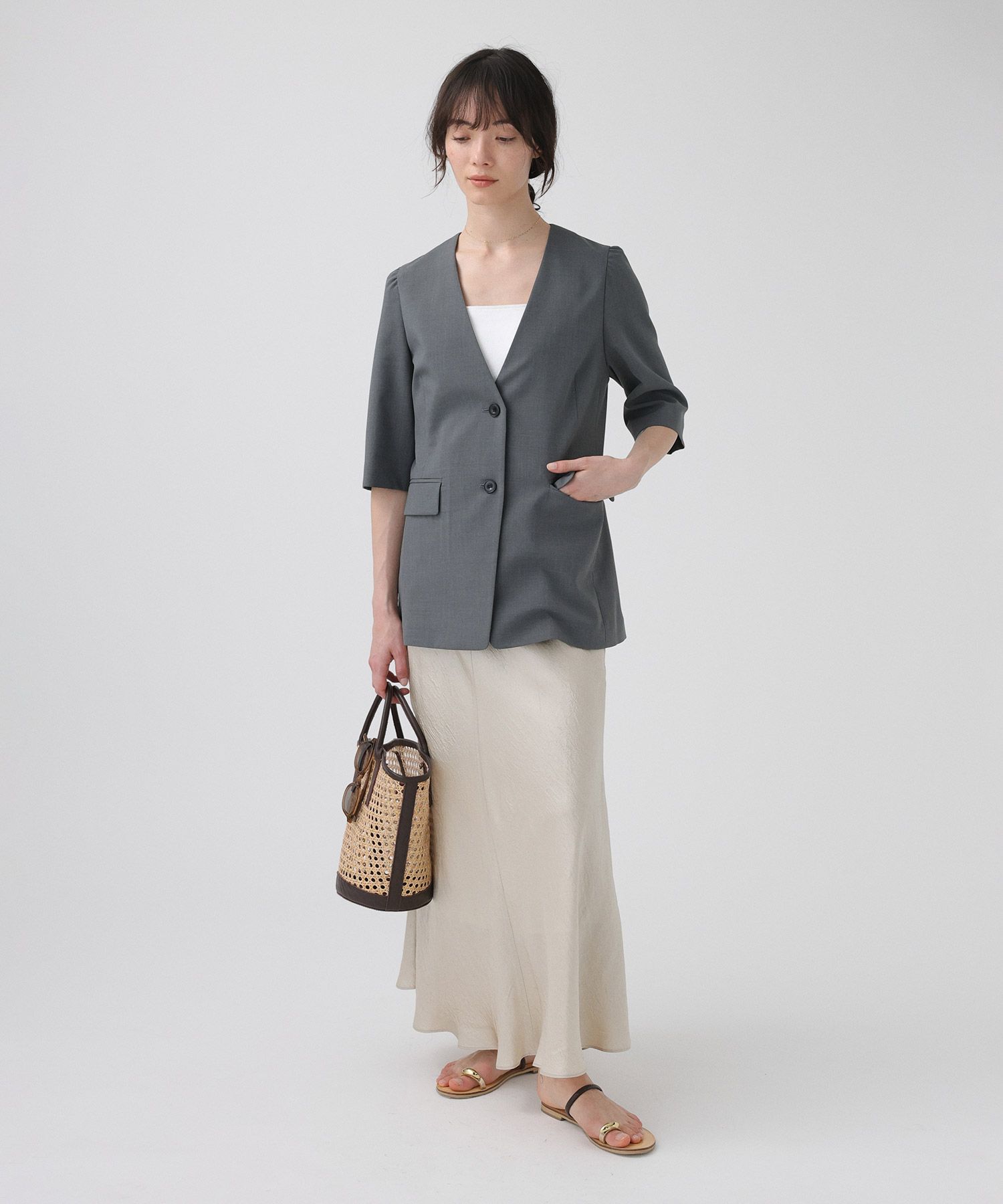 BABYLONE「【多機能素材】5部袖ジャケット」|テーラードジャケット|