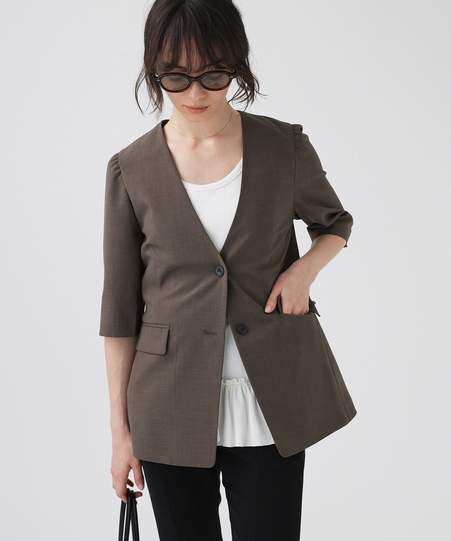 BABYLONE「【多機能素材】5部袖ジャケット」|テーラードジャケット|