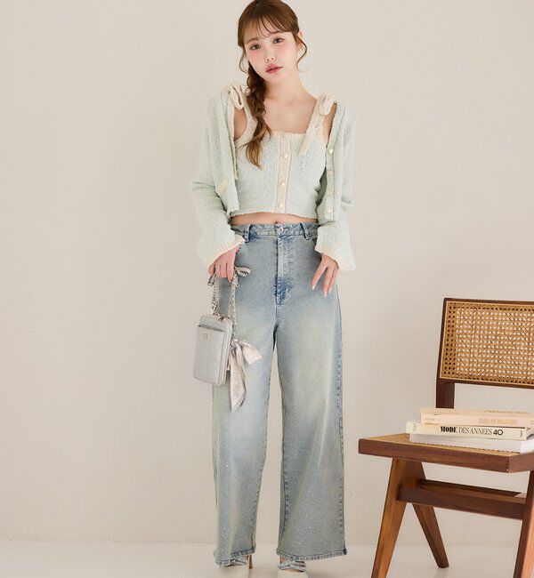  「【SSサイズあり/ウエスト調整可能】ビジュー付きワイドデニム」|その他|