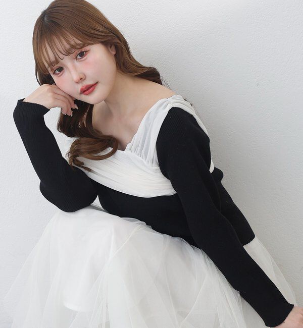  「異素材ドッキングオフショルニット」|ニット・セーター|