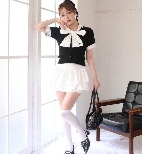  「【リボン取り外し可能】リボンシャツドッキングニット」|ニット・セーター|